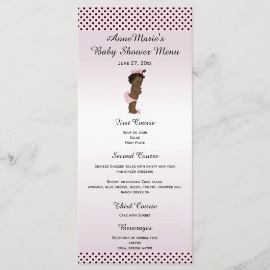 Etnisch  Prinses Polka Dot Baby shower Menu (Voorkant)
