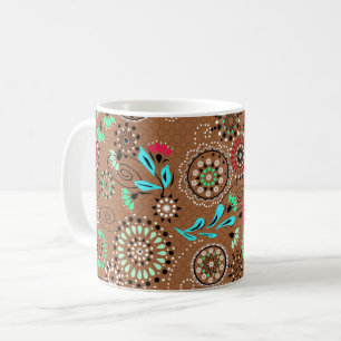 Etnisch volk abstract bloempatroon retro bruin koffiemok