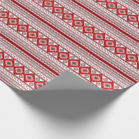Etnisch zwart wit rood, Oekraïense motieven. Cadeaupapier (Hoek)