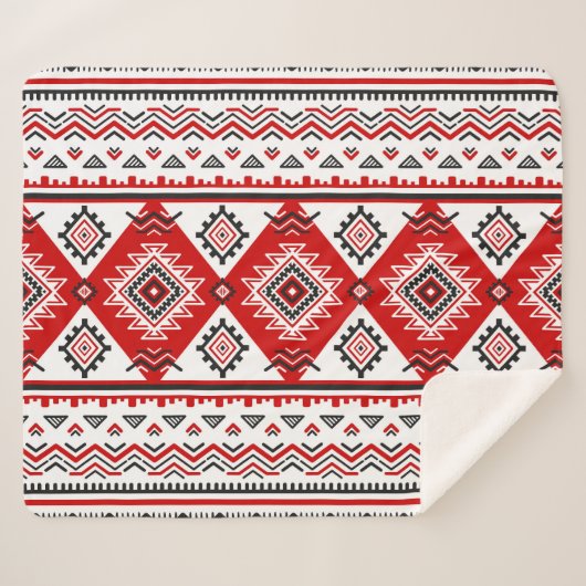 Etnisch zwart wit rood, Oekraïense motieven. Sherpa Deken (Voorkant (horizontaal))