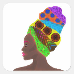 Etnische Afrikaanse vrouw met een kleurrijke tulba Vierkante Sticker