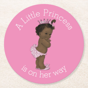 Etnische Baby shower Kleine Prinses Roze Ronde Kartonnen Onderzetter
