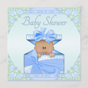 Etnische babyjongen in de Gift Box en het Baby sho Kaart