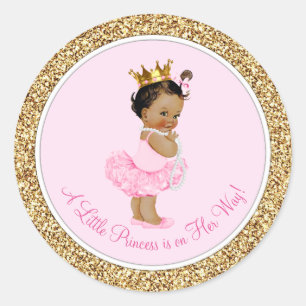 Etnische Ballerina Princess Pink Gold Baby shower Ronde Sticker