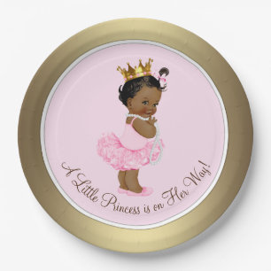 Etnische Ballerina Prinses Roze Goud Babyfeestje Papieren Bordje