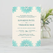 Etnische beige en Blauwgroen Mandala Indian Weddin Kaart (Staand voorkant)