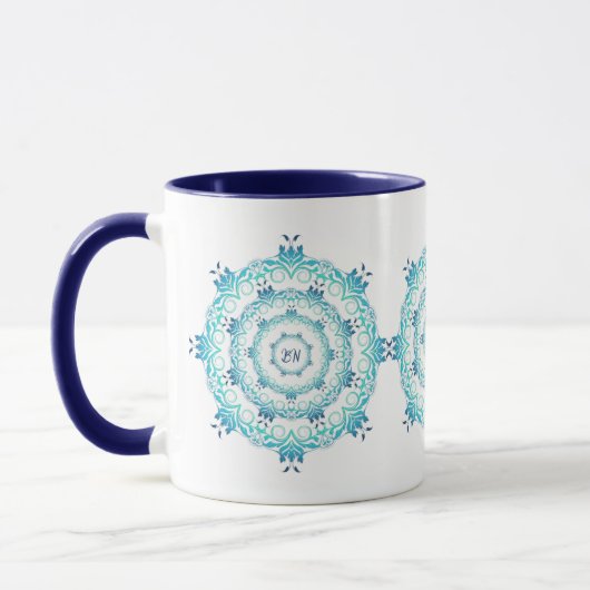 etnische blauwgroen mandala . Floral Crown Mok (Links)