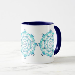 etnische blauwgroen mandala . Floral Crown Mok