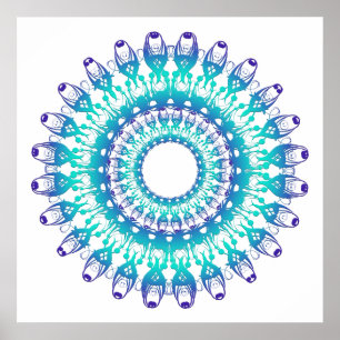 etnische blauwgroen mandala . poster