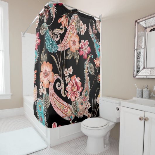 Etnische bloemen en bladeren met eele paisley douchegordijn (In situ)