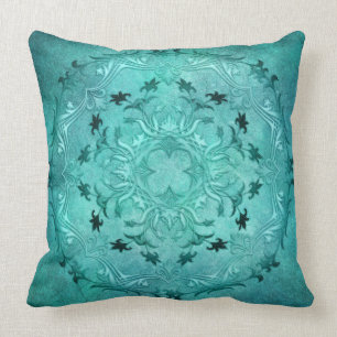 Etnische bloemige turquoise grunge mandala kussen