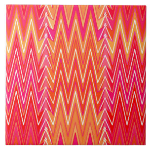 Etnische Chevron Damast, Koraal Oranje en Roze Tegeltje