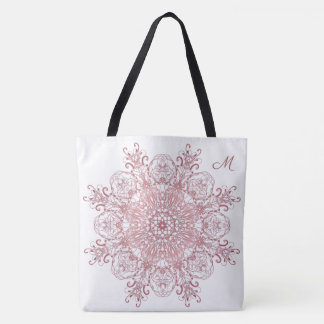 Etnische florale koraalmandala. monogram draagtas