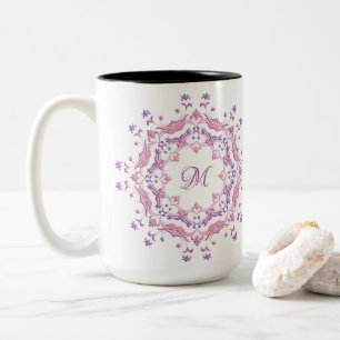 Etnische florale mandala. Monogram. Tweekleurige Koffiemok