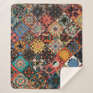 Etnische florale mandala naadloos. Kleurrijk m Sherpa Deken