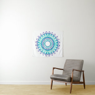 Etnische florale turkooise grunge mandala wandkleed