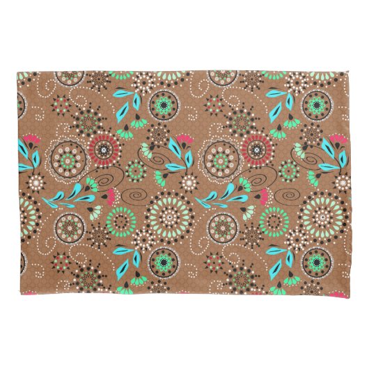 Etnische folk abstract bloemmotief retro bruin kussensloop (Voorkant)
