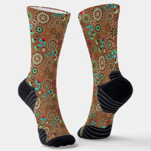 Etnische folk abstract bloemmotief retro bruin sokken