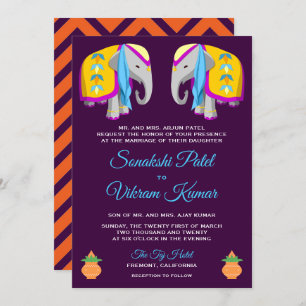 Etnische Folk Art Elephant Indian Wedding Invitati Kaart