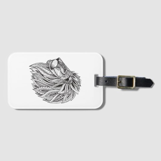 Etnische gepatterde leeuwenkop bagagelabel (Voorkant (horizontaal))