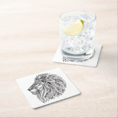 Etnische gepatterde leeuwenkop vierkante kartonnen onderzetter (Insitu)