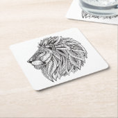 Etnische gepatterde leeuwenkop vierkante kartonnen onderzetter (Schuin)