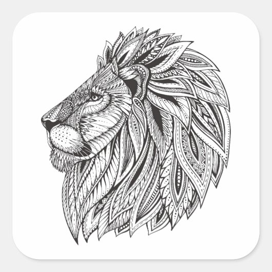 Etnische gepatterde leeuwenkop vierkante sticker (Voorkant)