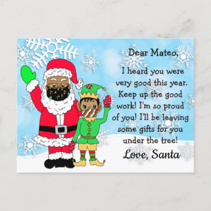 Etnische Kerstman en Elf met Mondkapjes Brieven aa Feestdagenkaart