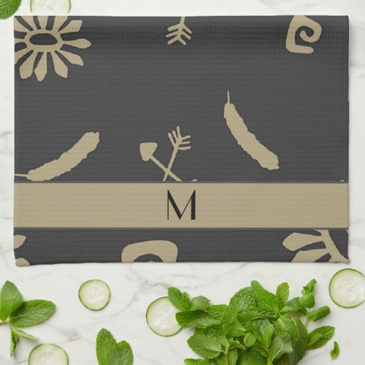 Etnische keukenhanddoeken voor zwarte en beige vin (Gevouwen)