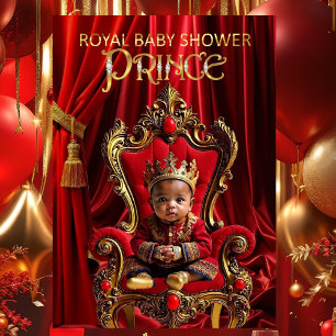 Etnische Koninklijke Prins Baby Shower Rood Gouden Kaart