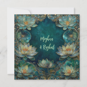 Etnische Lotus Groen Goud Indiase bruiloft Kaart