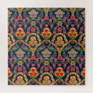 Etnische Mogal Bloemen: Blauw naadloos patroon Legpuzzel