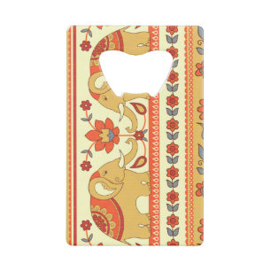 Etnische olifanten, bloemen, naadloos patroon. kredietkaart flessenopener