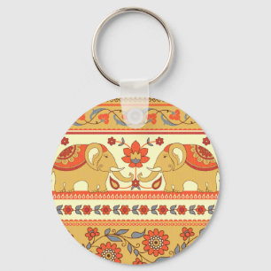 Etnische olifanten, bloemen, naadloos patroon. sleutelhanger
