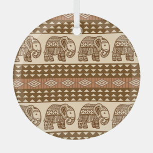 Etnische olifanten geometrisch  patroon glas ornament