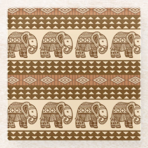 Etnische olifanten geometrisch  patroon glazen onderzetter