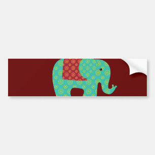 Etnische olifanten met bloemen op Maroon Red Bumpersticker