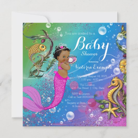 Etnische partij onder het Zee Mermaid Baby shower Kaart (Voorkant)