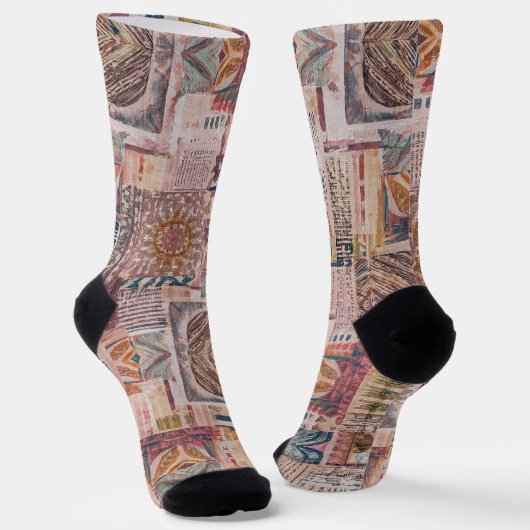 Etnische Patchwork Abstracte Crew Sokken (Gebogen)