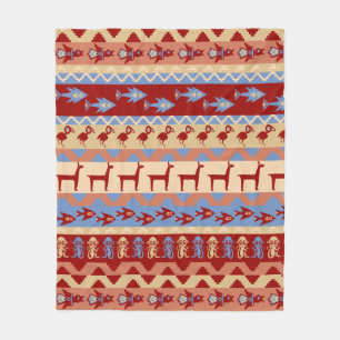 Etnische Peruviaanse Inca Dieren Llamas Vis en vog Fleece Deken