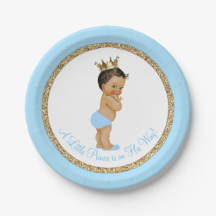 Etnische Prince Baby Blauw Goud Baby shower Papieren Bordje