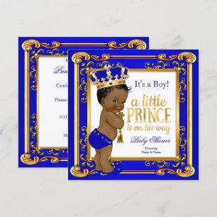 Etnische Prince Baby Shower Blauw Gouden Kroon Kaart