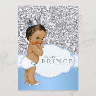 Etnische Prince Baby shower Blue en Silver Kaart