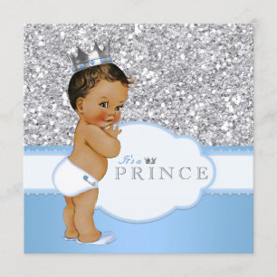 Etnische Prince Baby shower Blue en Silver Kaart