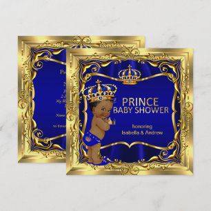 Etnische Prins Baby Shower Jongen Blauw Goud Uitno Kaart