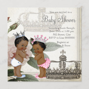 Etnische Prins en Prinses Tweeling Baby Shower Kaart