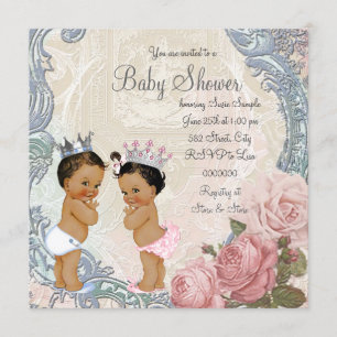 Etnische Prins en Prinses Tweeling Baby Shower Kaart