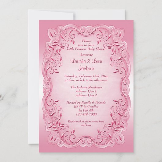 Etnische Prinses Baby shower Roze Fancy Lijst Kaart (Achterkant)