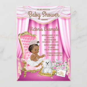 Etnische Prinses Baby Shower Roze Stoel Uitnodigin Kaart