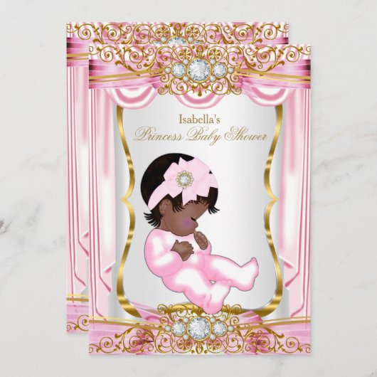 Etnische  prinses Baby shower Roze Zijzijde Goud Kaart (Voorkant / Achterkant)